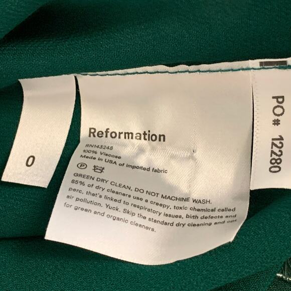 REFORMATION Size 0 Green White Viscose Abstract A-Line Dress - Picture 6 of 6